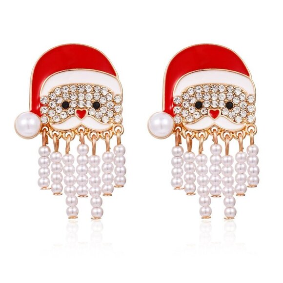 Christmas Santa Faux Pearl Beard Earrings - Picture 1 of 1